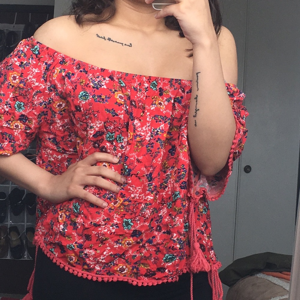 red off the shoulders top
